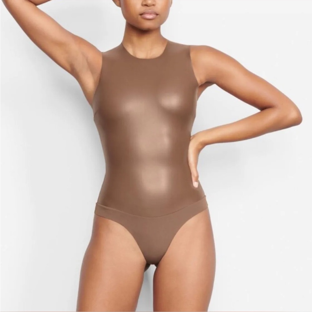 Skims faux leather crew neck Bodysuit